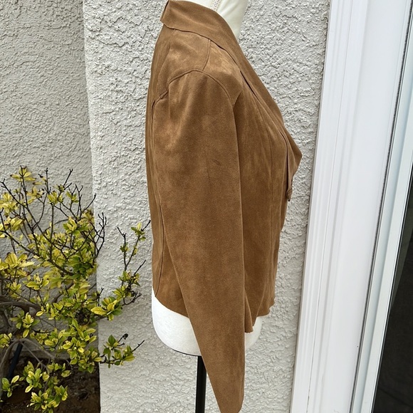 BlankNYC Camel Brown Faux Suede Drape Front Moto Style Jacket Size M - Picture 5 of 12